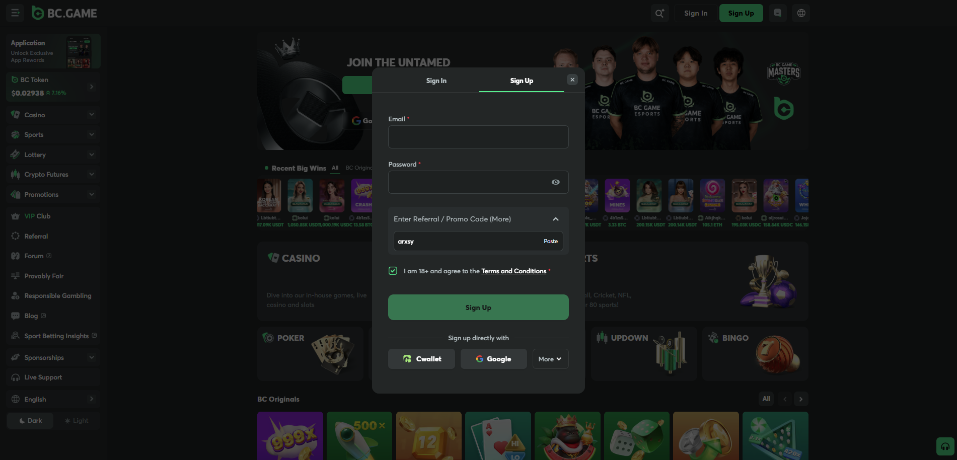 BC.GAME Registration